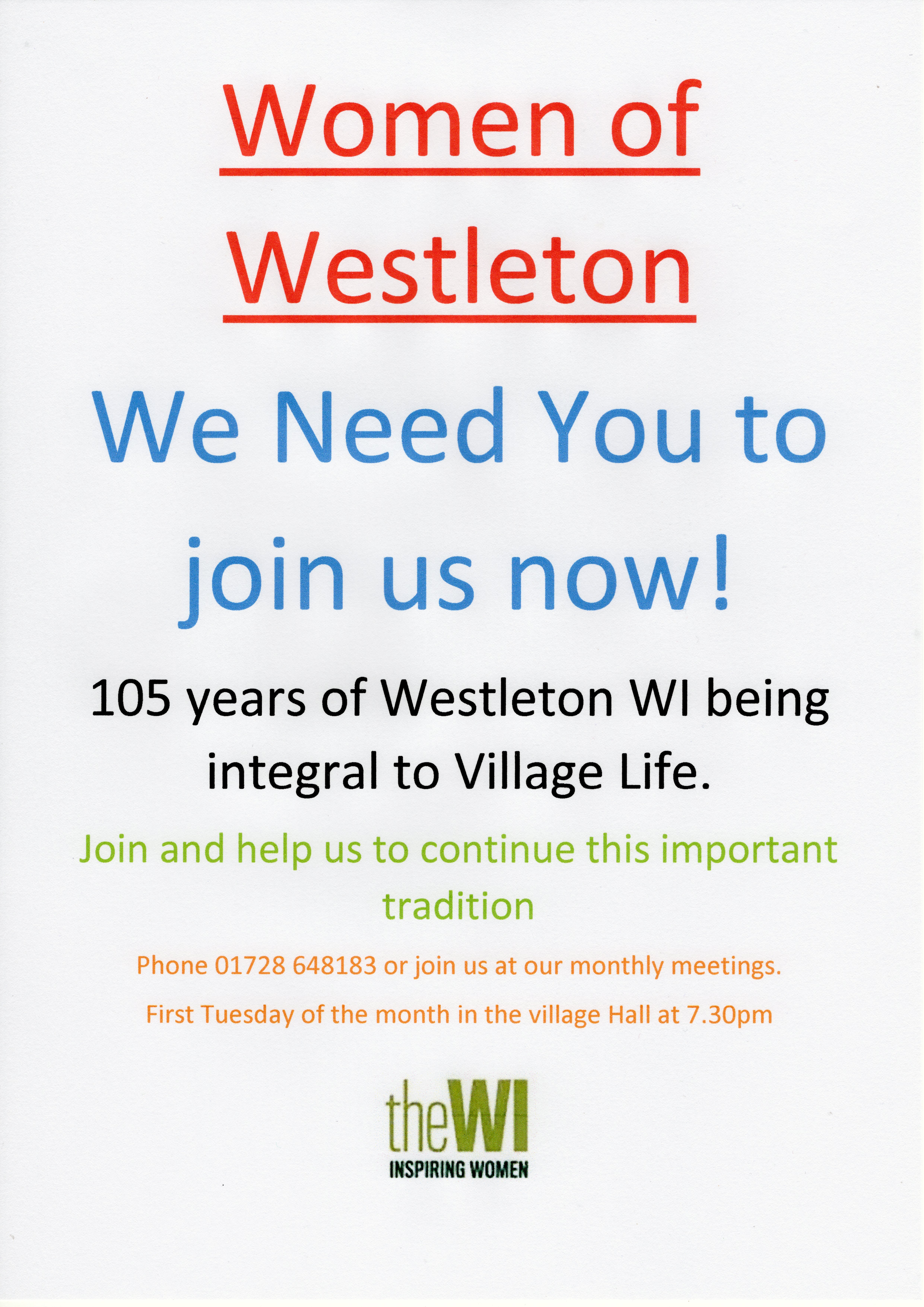 Women of Westleton We Need You to join us now!